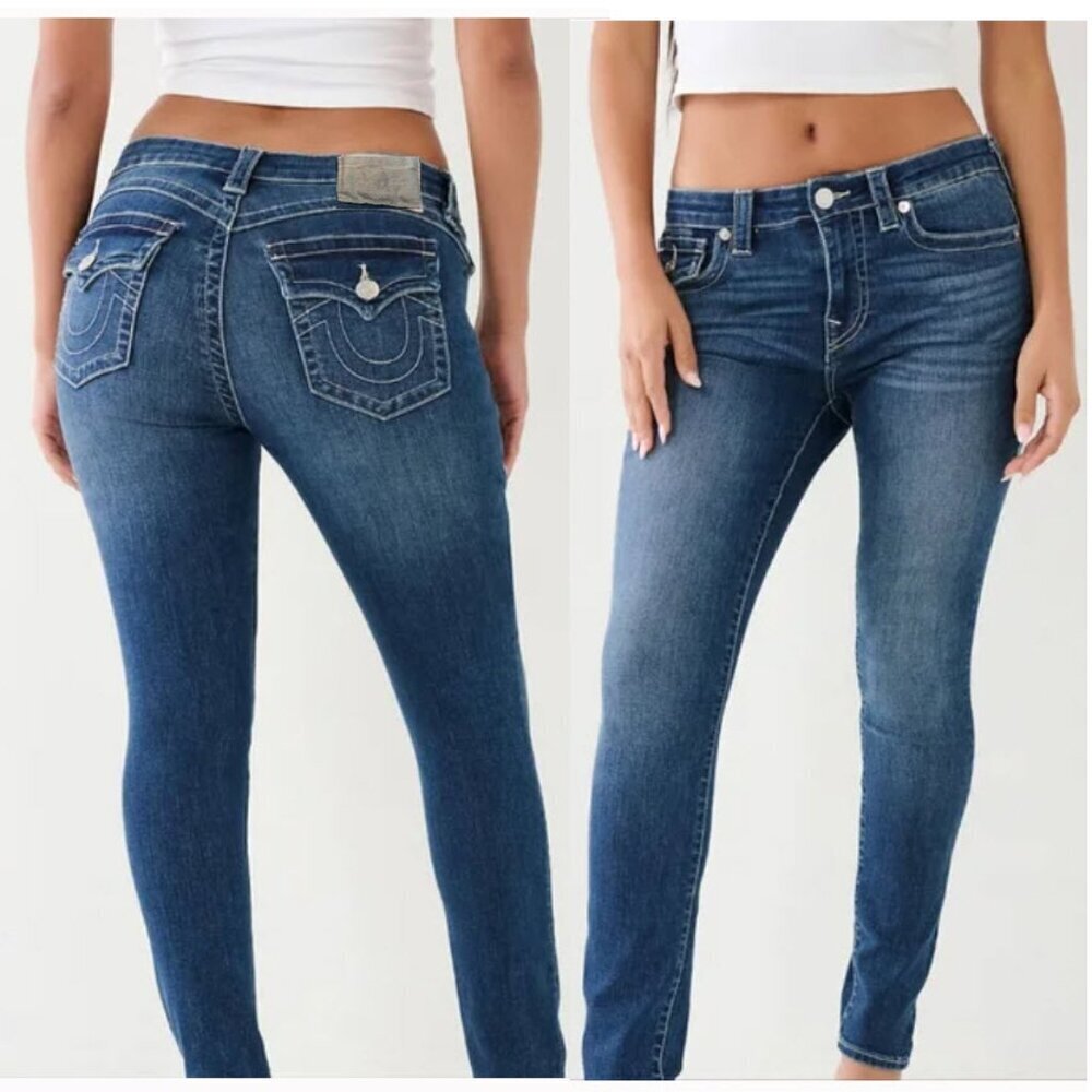 True Religion Jodie Blue Skinny Jeans with Diamond Buttons 30 Y2K Moto Western